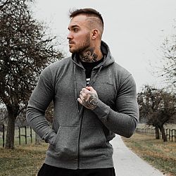 Mikina Zipper Hoodie Grey Black - GymBeam