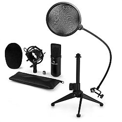 Auna CM001B mikrofonní sada V2 – kondenzátorový mikrofon, mikrofonní stojan, pop filtr, černá barva