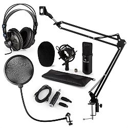 Auna CM001B mikrofonní sada V4 sluchátka, kondenzátorový mikrofon, USB panel, mikrofonní rameno, pop filtr