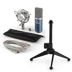 Auna MIC-900BL V1, USB mikrofonní sada, modrý kondenzátorový mikrofon + stolní stativ