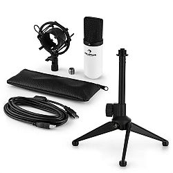 Auna MIC-900WH V1, USB mikrofonní sada, bílý kondenzátorový mikrofon + stolní stativ