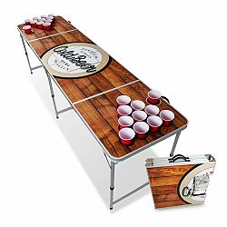 BeerCup Backspin Beer Pong, stůl, sada, dřevěný, přihrádka na led, 6 míčků, 50 Cups, 50 shots