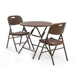 Blumfeldt Burgos, stůl + 2 židle, ocelové trubky, HDPE,imitace ratanu, sklopná