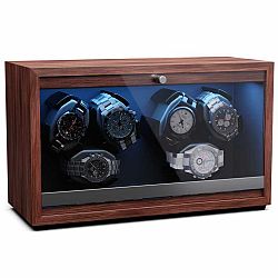 Klarstein Brienz 6, natahovač hodinek, 6 hodinek, 4 režimy, dřevěný vzhled, modré vnitřní osvětlení