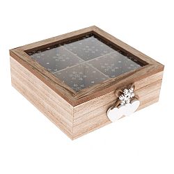 Dřevěný box se 4 přihrádkami Snowflake, 18 x 18 x 7 cm