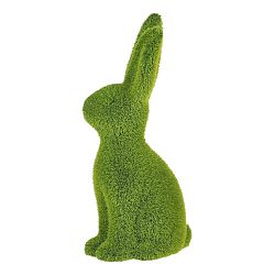 Keramický zajíc se zeleným plyšem, 11 x 9 x 25 cm