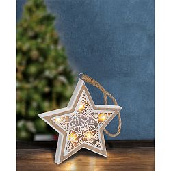 LED vánoční hvězda, dřevěný dekor, 6LED, teplá bílá, 2x AAA 1V45-S