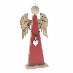 Vánoční dřevěná dekorace Modern angel červená, 14,5 x 33 cm
