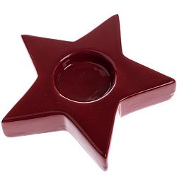 Vánoční keramický svícen na čajovou svíčku Astre červená, 11,5 x 11,5 cm